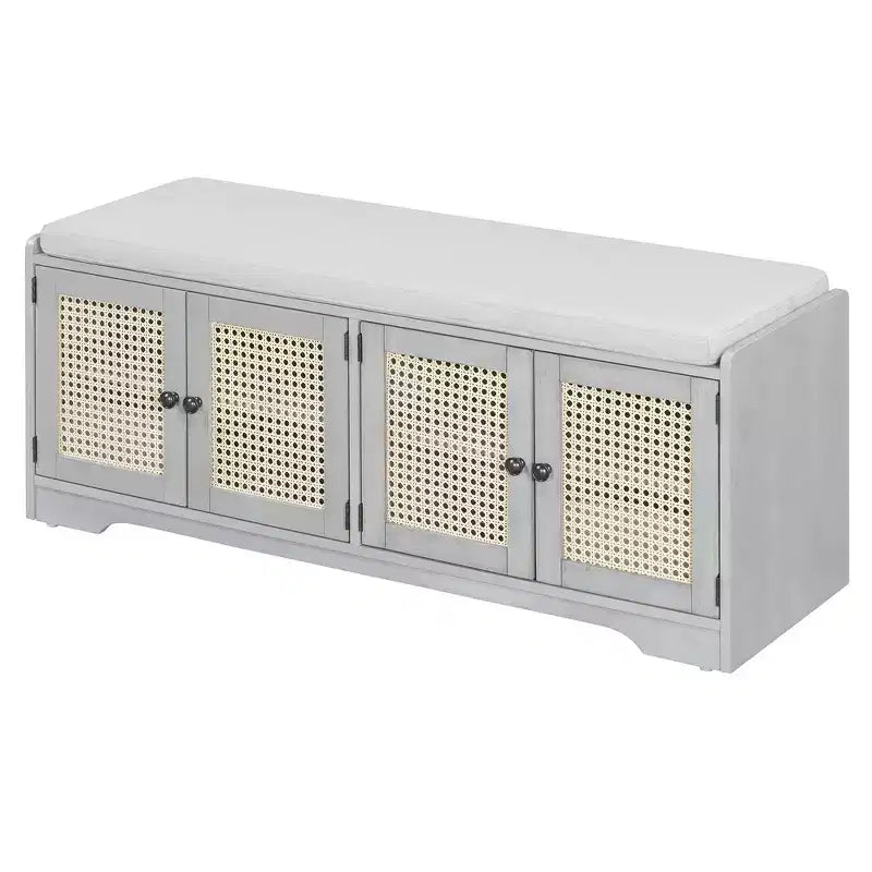 Whisen Rustic Wood Storage Bench, Entryway Shoe Bench with Removable Cushion, Adjustable Shelves
