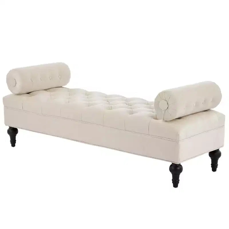 Modern End of Bed Bench for Bedroom, Velvet Upholstered Window Bench with 2 Detachable Pillows for Living Room or Entryway-Panipeachy