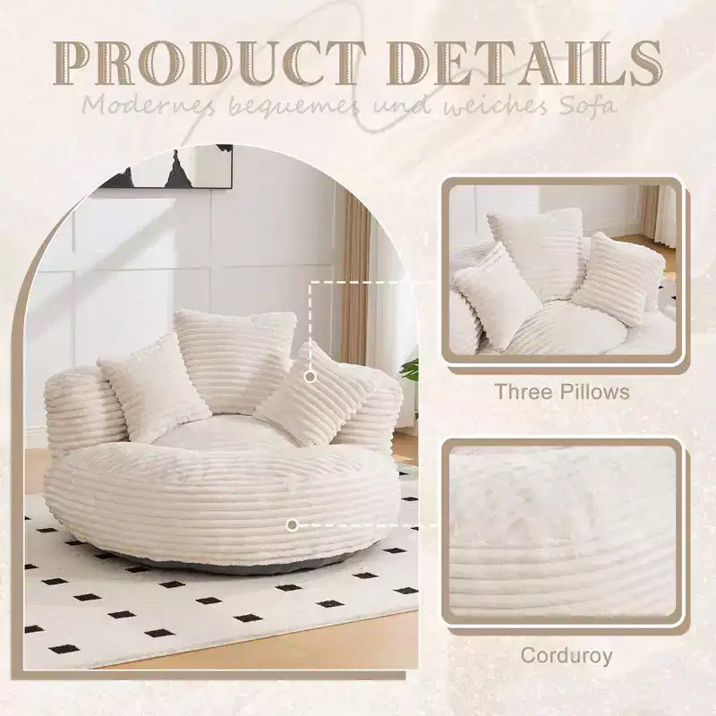 Bean Bag Sofa for Adults Kids, Oversized Corduroy Bean Bag Chair with 3 Pillows & Armrest for Living Room Bedroom