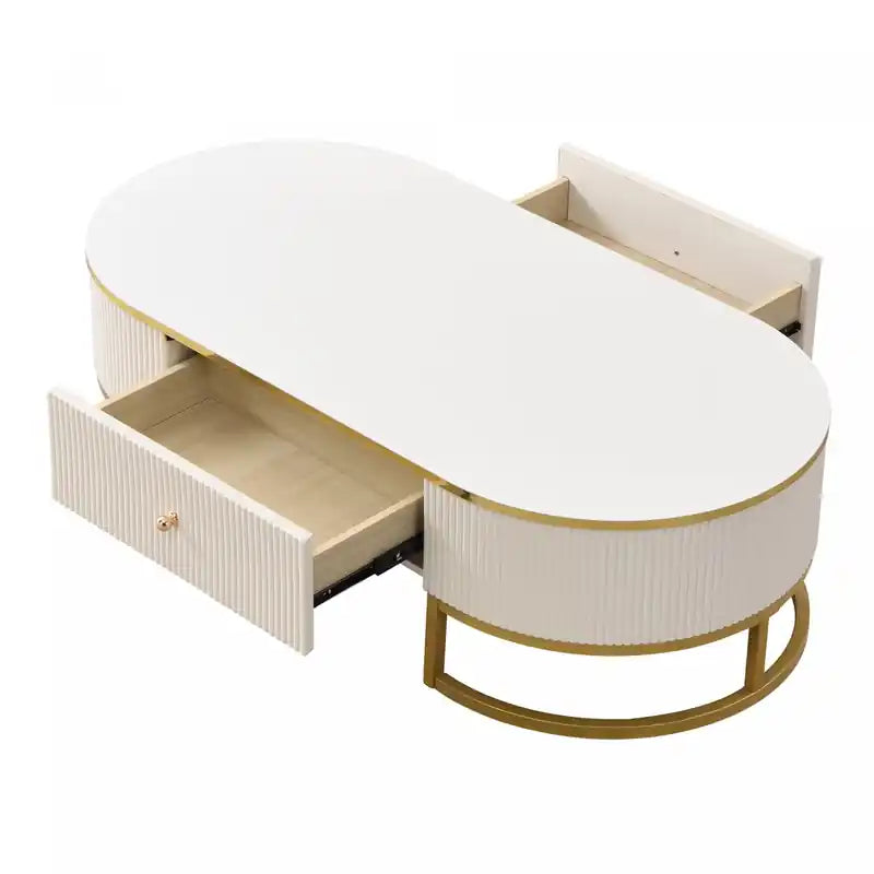 47.2 Oval Engineered Wood Coffee Table With Storage Drawers
