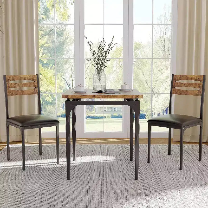 3-Piece Dining Set for Small Spaces, Table & 2 Chairs with Spiral Legs, Compact Kitchen Table Set for Apartments
