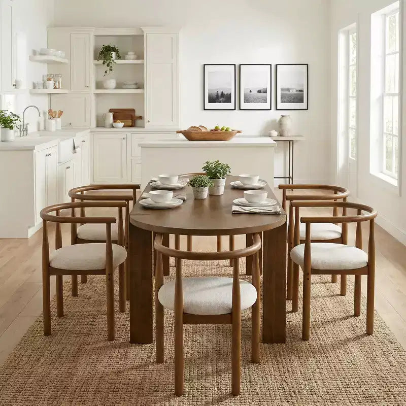 7pcs Oval Dining Table Set Dining Set for 6, 71 Large Family Kitchen Table Set with 6 Padded Dining Chairs, Walnut - Christopher Knight Home