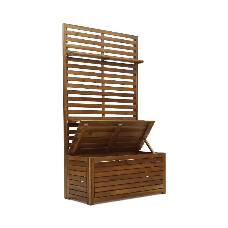 Christopher Knight Home Andrusia Outdoor Rustic Acacia Wood Storage Bench with Rack, Teak