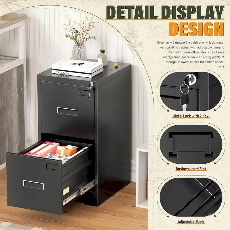 2 Drawer Vertical File Cabinet with Lock for Home Office