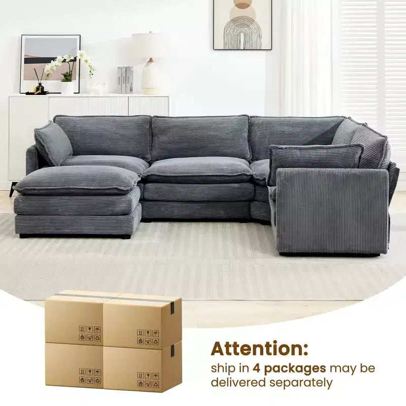 Modern 113.4D*79.13W Oversized Corduroy Modular 5-Seat Sectional Sofa Set with Ottoman U Shaped Sofa Couch with Corner Sofa,HYLEORY