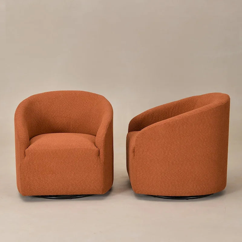 Fauteuil tonneau pivotant tapissé en tissu bouclé KINWELL 32 W (ensemble de 2)