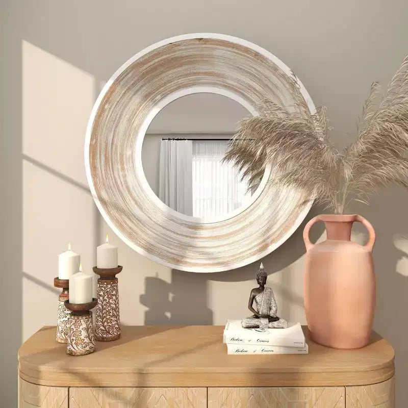 35x35 Wooden Wall Mirror with White Wash Effect Cream - Olivia & May: No Assembly, MDF Frame, Indoor Use