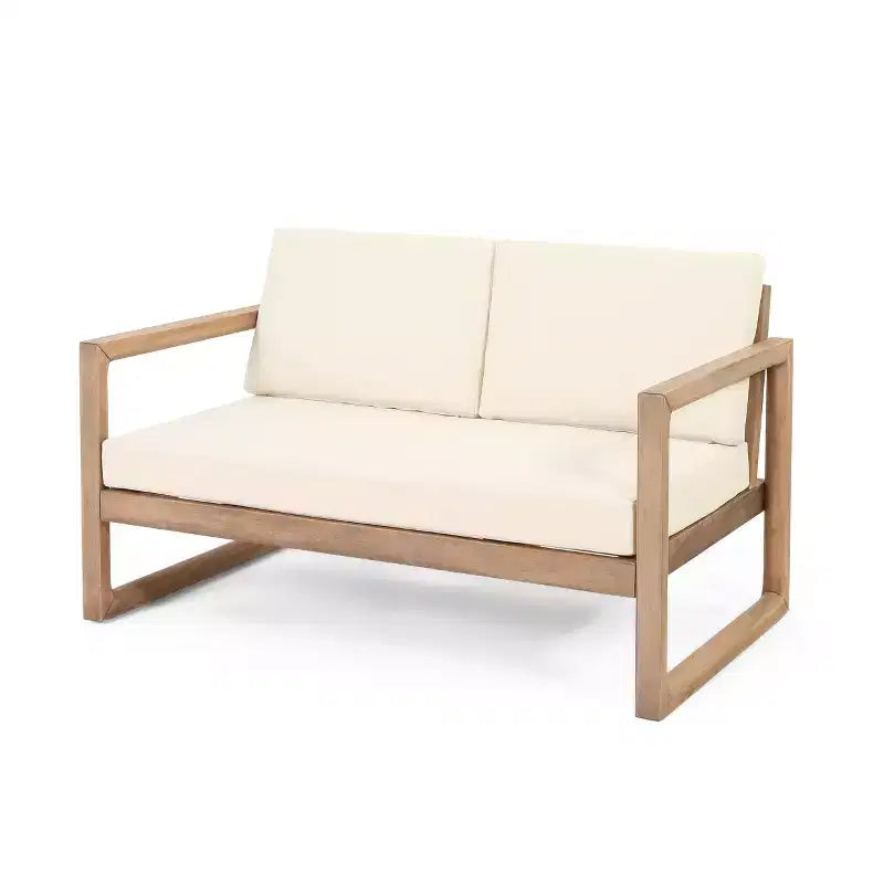 Acacia Wood Patio Furniture Set, Outdoor Conversation Set with Coffee Table and Soft Cushions for Backyard, Porch, and Balcony, Beige - Merax