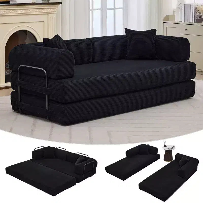 78.7 Boneless Corduroy 4-in-1 Sleeper Sofa Bed, Folding Floor Futon Loveseat with Pillows (No Assembly)