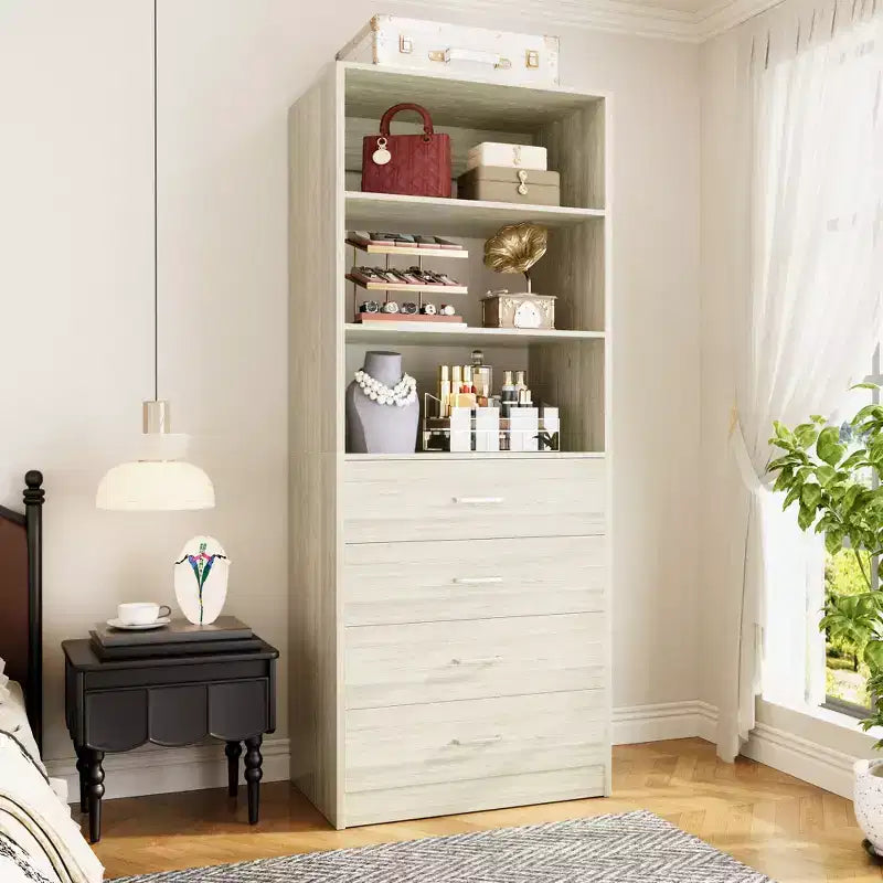 Closet Organizer System with Wood Drawers and Shelves