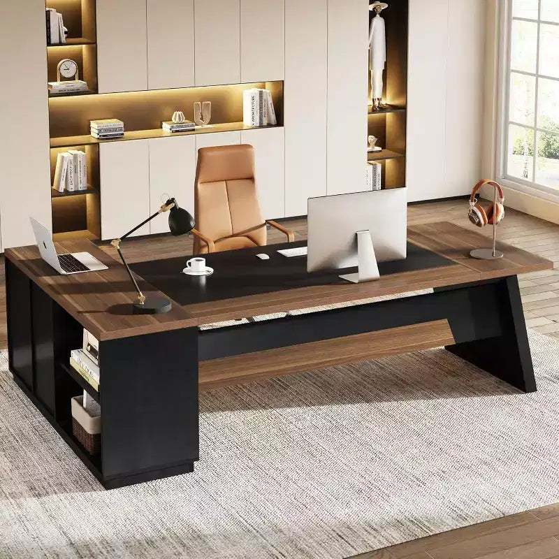Lantine Modern 78 L-Shaped Executive Desk with Drawers and Lateral File Cabinet