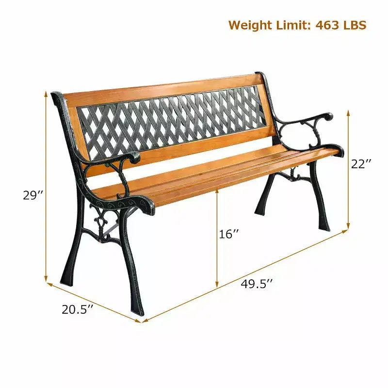 Costway 49 1/2 Patio Park Garden Bench Porch Path Chair Outdoor Deck Cast Iron Hardwood