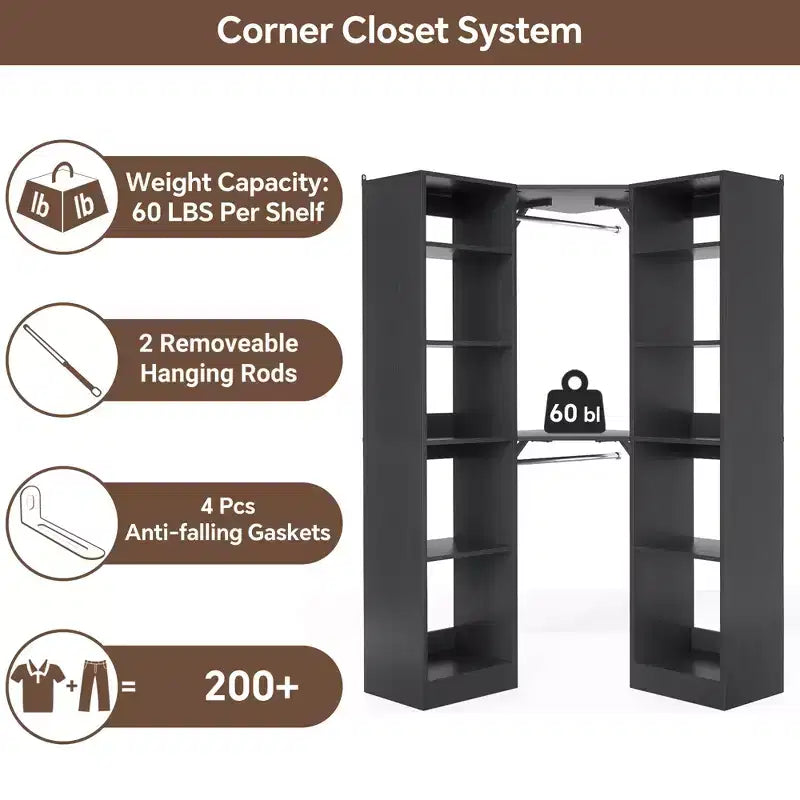 Besiost Corner Closet System with 12 Shelves