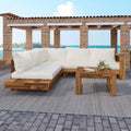 Canapé d'angle en forme de L, ensemble de canapés de patio avec table, canapé de salon en bois, ensemble de conversation extérieur 4 pièces