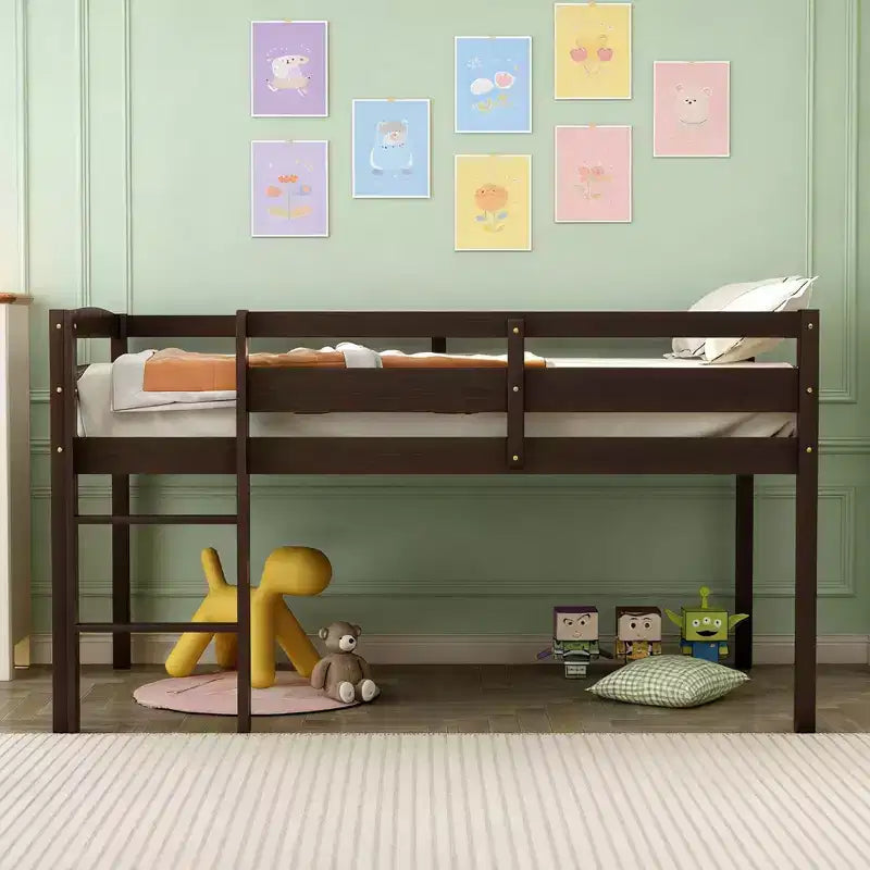 Luxystar Twin Size Solid Wood Loft Bed with Ladder and Fence for Kids Room