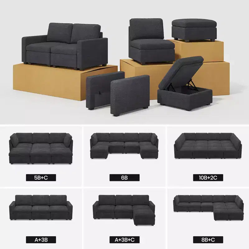 Belffin Chenille Ottoman Module - Modular Storage Footrest with Skin-Friendly Fabric & Quick-Install Design