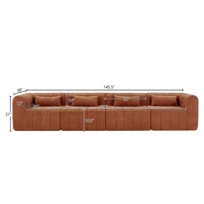 145.5 Modern Convertible Sectional Sofa, Upholstered 4-Seater Sectional Sofa with Compressed Sponge, Living Room L-Shaped Sofa-Panipeachy