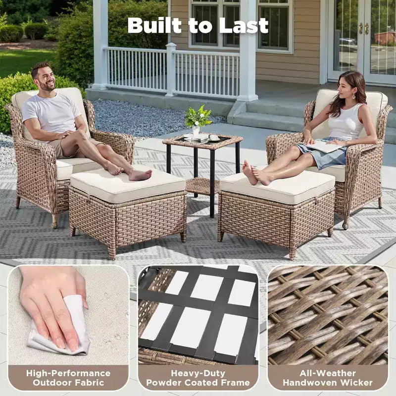 GDFStudio Halston Outdoor Wicker Chat Set with Cushions and Side Table