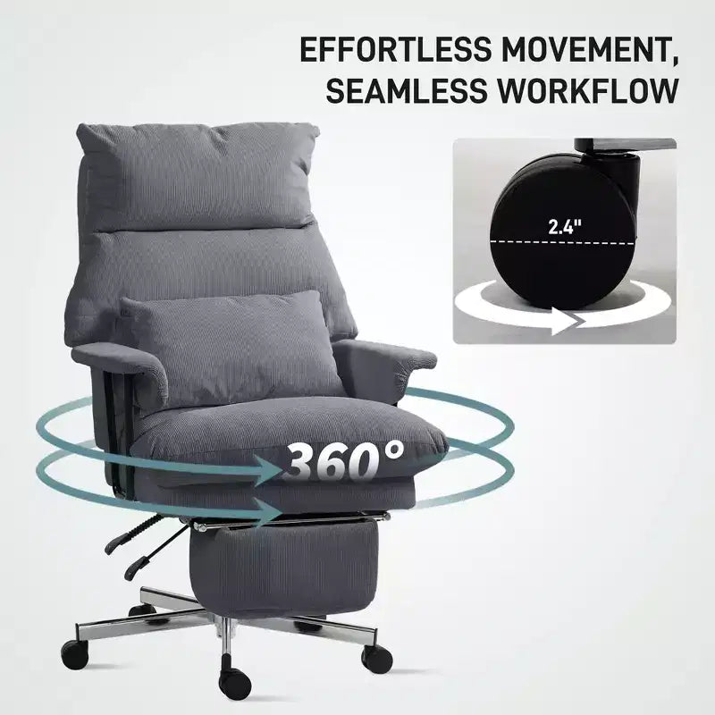 Executive Office Chair with Lumbar Support, Footrest, High Back Reclining Overstuffed Desk Chair with
