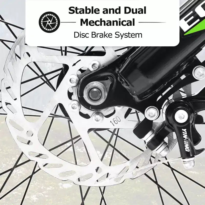 Okak 24IN Fat Tire Bike with Front Suspension, 7-Speed Mountain Bike with Disc Brake and High-Carbon Steel Frame, Trail Bike for Commuting