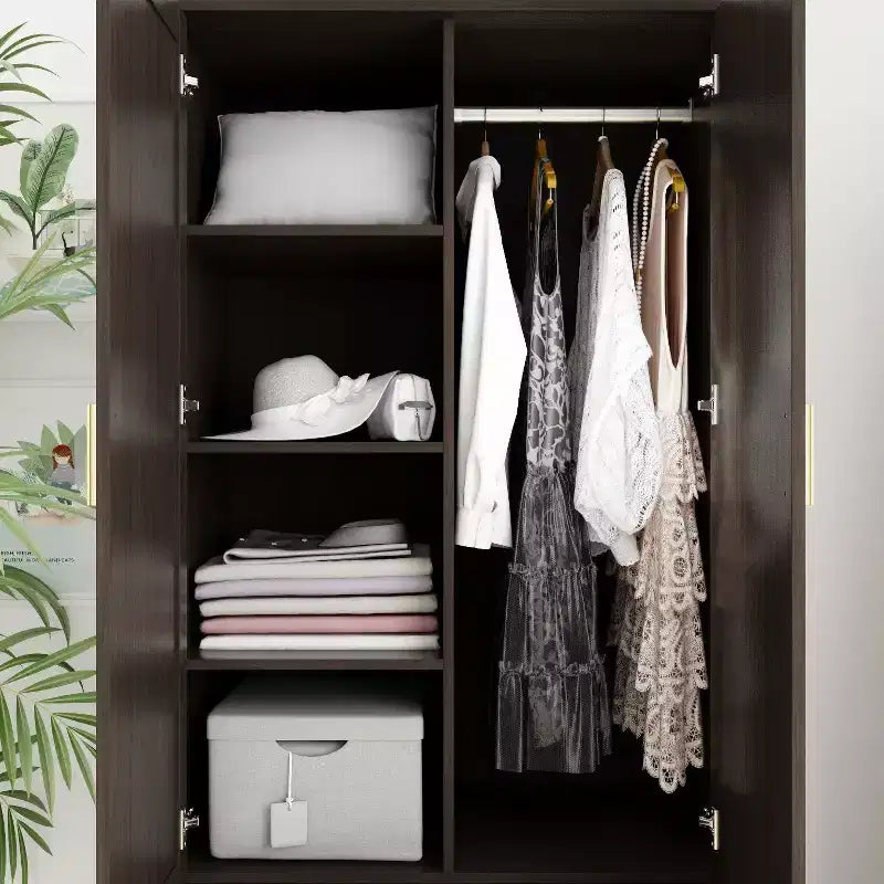 Hitow Armoire Double Drawer Mirrored Door Closet Zoned Storage