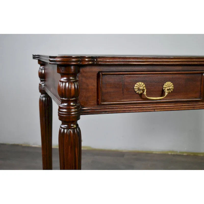 Dark Brown / Light Brown Victorian-Style Solid Mahogany Desk with Black Leather Top and 3 Drawers �C Single Unit