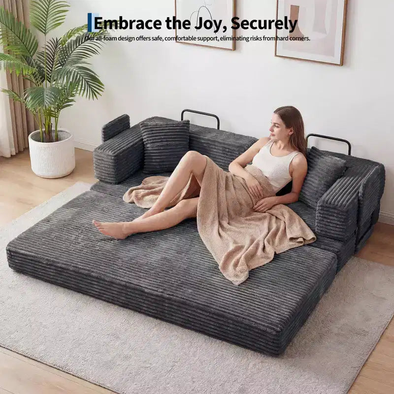 80.7 5-in-1 Convertible Sleeper Sofa Bed aï¿?Corduroy, 1200 lbs, No Assembly
