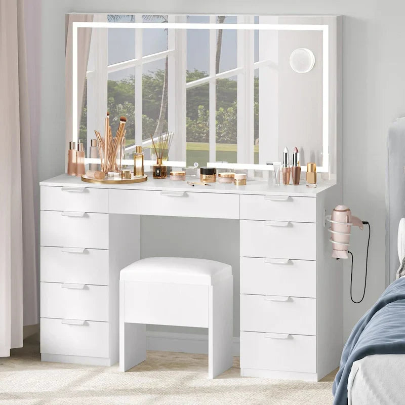 Moasis 46 Vanity With Built-in Socket With Illuminated Mirror and Hair Dryer Rack - 55.8  H X 46  W X 11.7  D