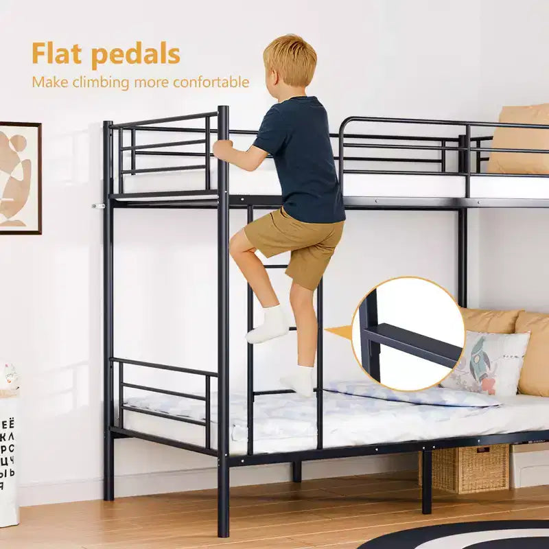Karl Home Twin Over Twin Steel Bunk Bed Frame Ladder Bedroom Dorm Room for Kids Adult Children