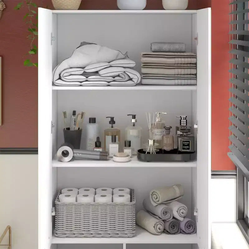 Famapy Modern White Bathroom Storage Unit with Lower - level Laundry Hamper