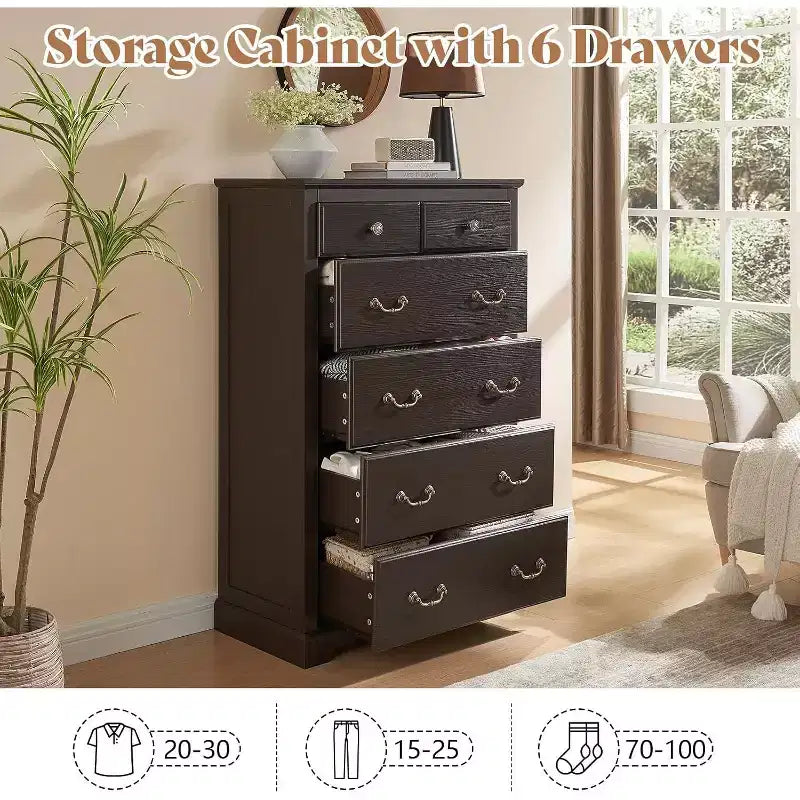 AMERLIFE Drawer Dresser, Farmhouse Chest of Drawers with Vintage Metal Handle