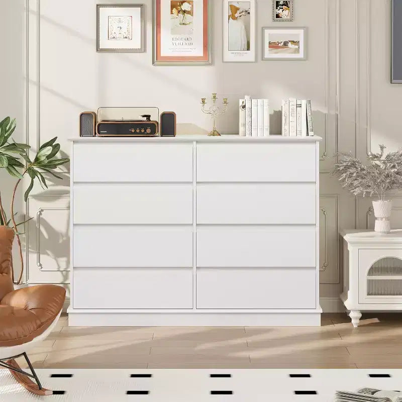 8-Drawer Storage Cabinet, Chest of Drawers with Deep Drawers, Large Wide-Top Closet for Living Room, Hallway, Childrens Room