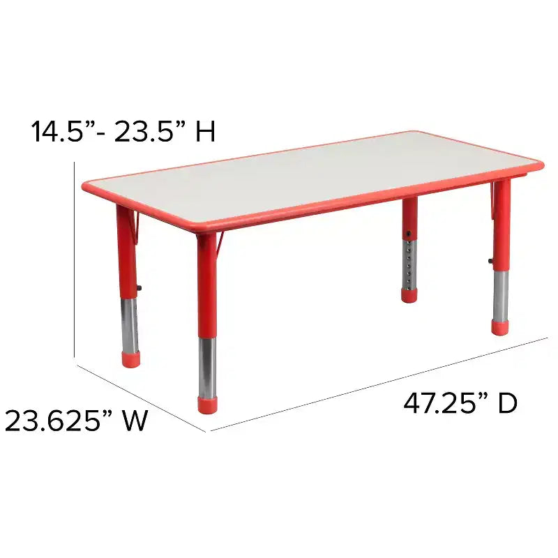 Emma and Oliver 23.625W x 47.25L Rectangular Plastic Height Adjustable Activity Table Set with 6 Chairs