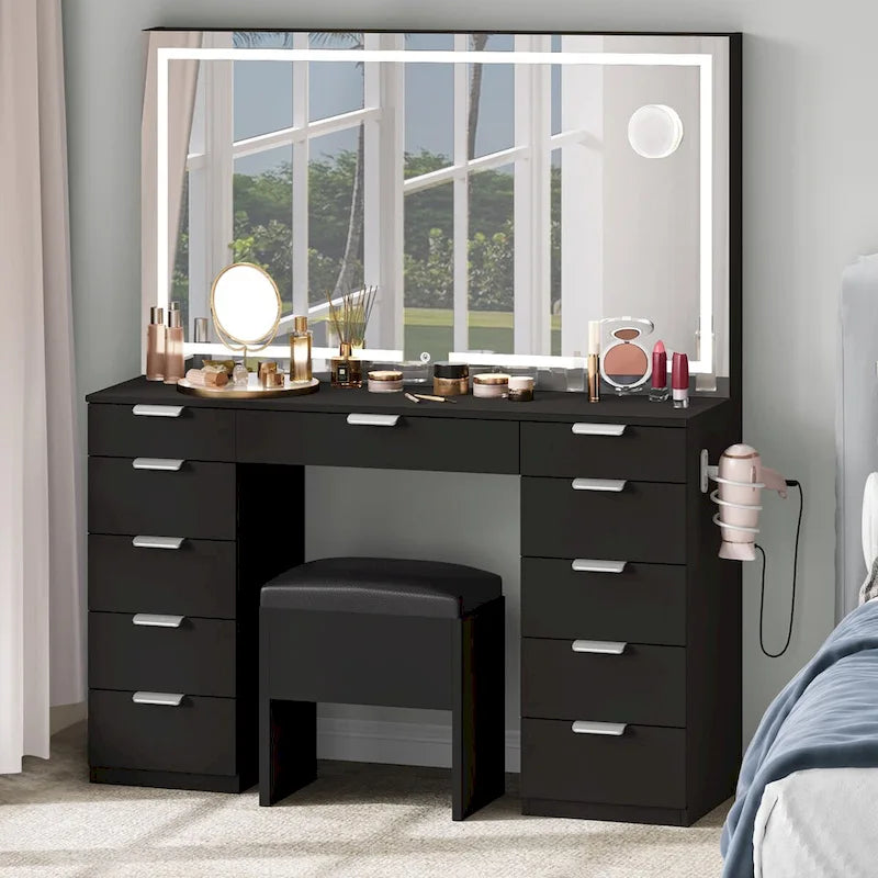 Moasis 46 Vanity With Built-in Socket With Illuminated Mirror and Hair Dryer Rack - 55.8  H X 46  W X 11.7  D