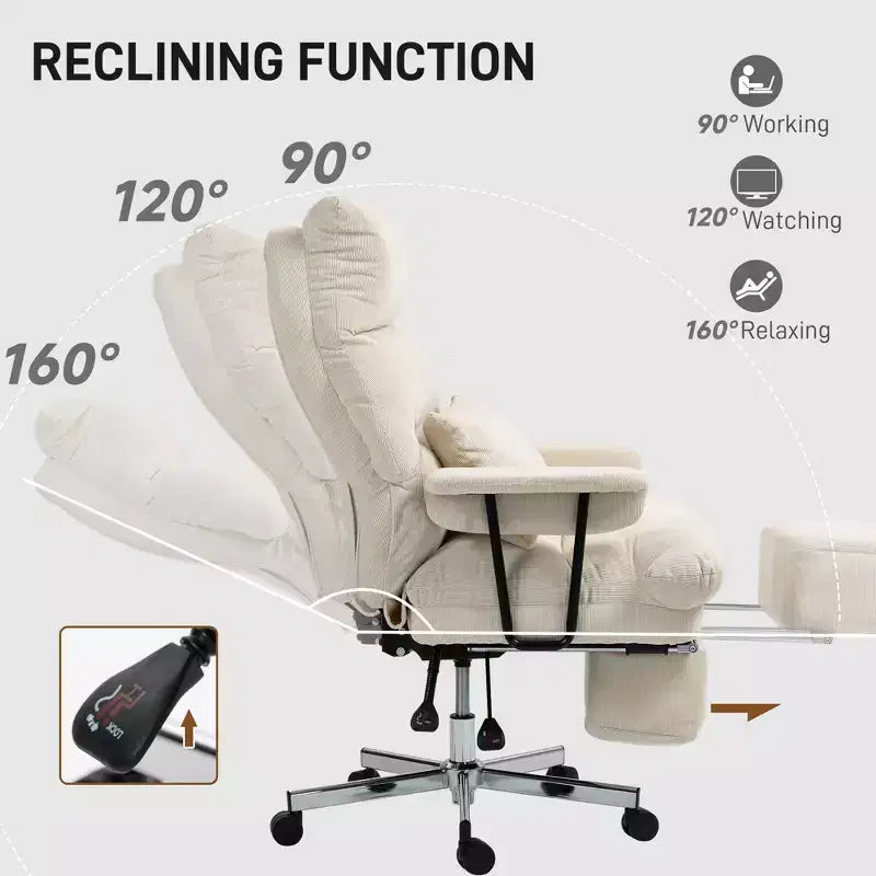Executive Office Chair with Lumbar Support, Footrest, High Back Reclining Overstuffed Desk Chair with