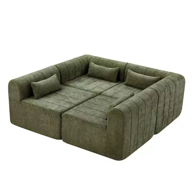 145.5 Modern Convertible Sectional Sofa, Upholstered 4-Seater Sectional Sofa with Compressed Sponge, Living Room L-Shaped Sofa-Panipeachy