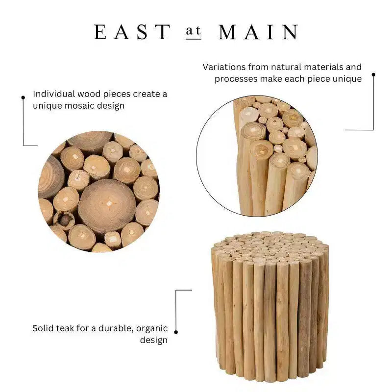 East at Main Prelude Round Accent Table Tan: Teak Construction, No Assembly, Indoor/Outdoor Use
