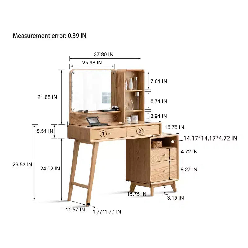 GDFStudio Crichton Modern Solid Oak Dresser Table with 4 Drawers and Shelves