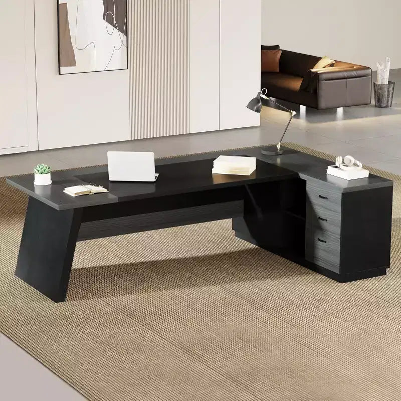 Lantine Modern 78 L-Shaped Executive Desk with Drawers and Lateral File Cabinet