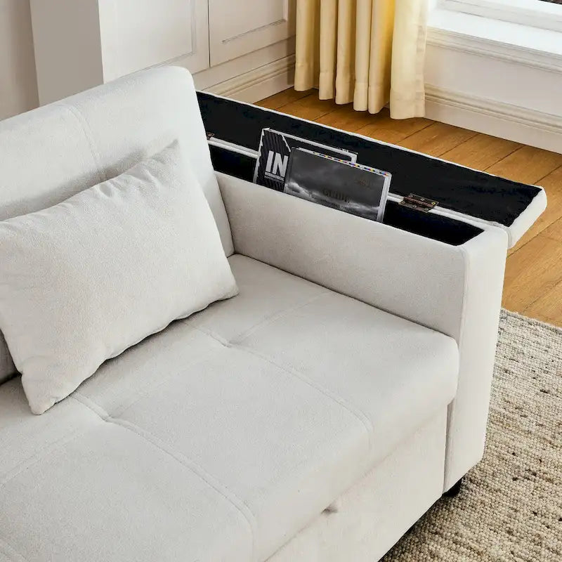 54 Pull-Out Sleeper Sofa Bed, 2 Seat Recliner Sofa Bed with Storage, Lumbar Pillow, USB Power Outlet