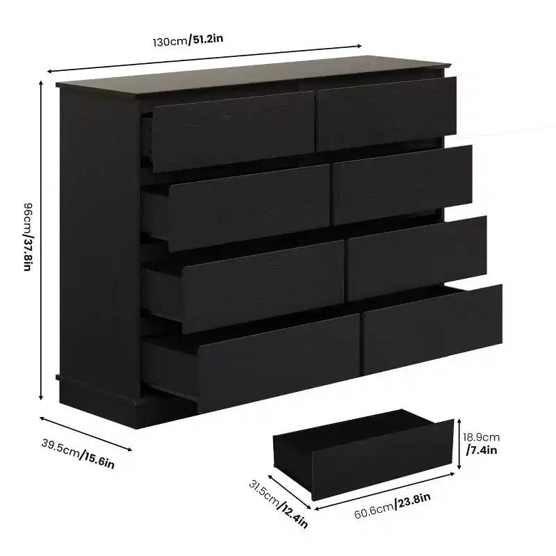 Modern Dresser for Bedroom with 8 Drawers, Wooden Storage Organizer Unit for Closet, Wide Chest of Drawers