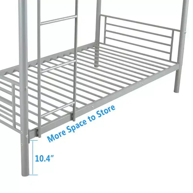 Karl Home Twin Over Twin Steel Bunk Bed Frame Ladder Bedroom Dorm Room for Kids Adult Children