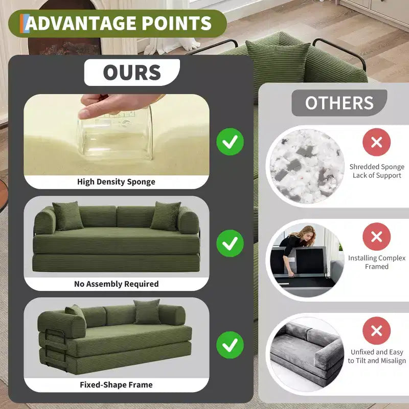 Acekool Convertible Sleeper Sofa Bed Floor Couch with Deep Seat and Corduroy Comfort