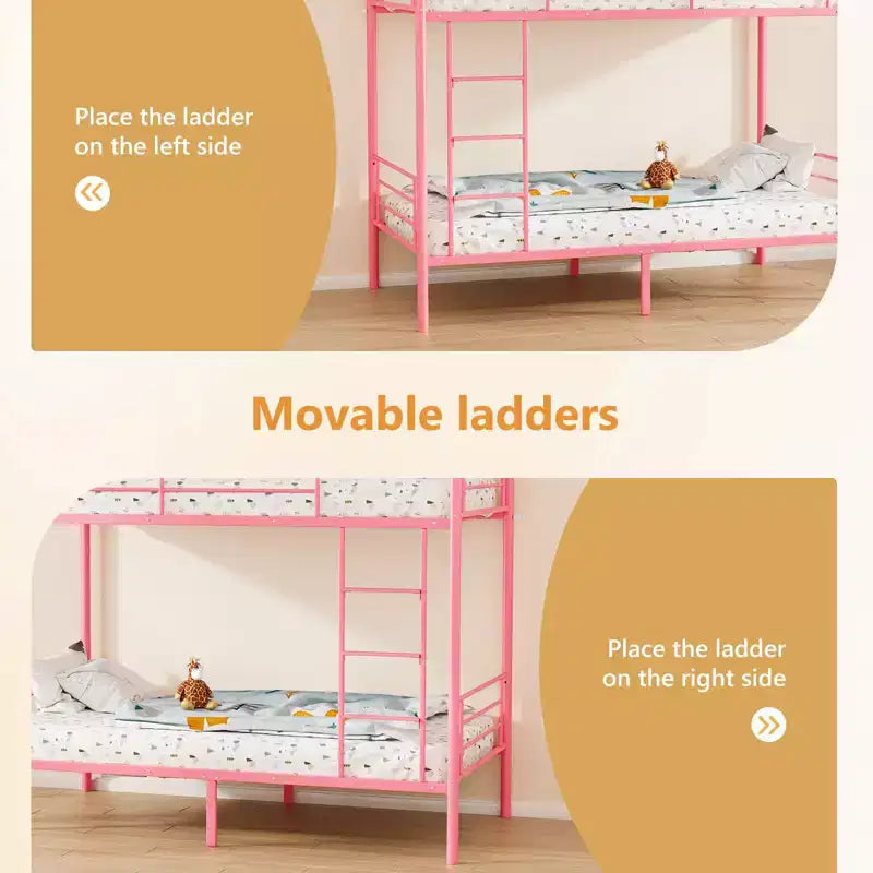 Karl Home Twin Over Twin Steel Bunk Bed Frame Ladder Bedroom Dorm Room for Kids Adult Children