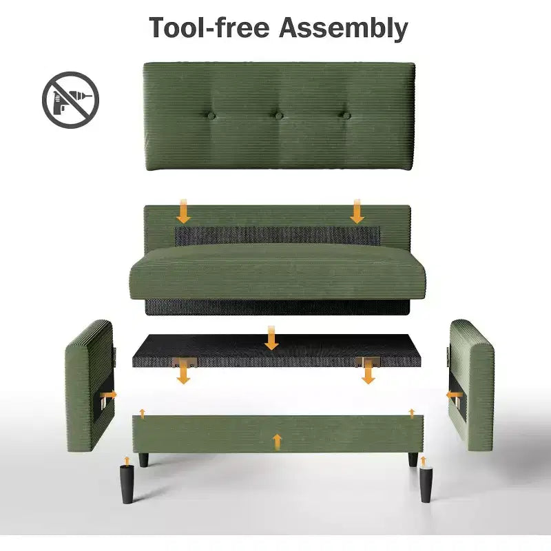 Dyonery 50 Loveseat Sofa, 2-Seater Love Seat for Office & Small Spaces, 24 Deep Seat, FSC Solid Wood Frame, Tool-Free Assembly