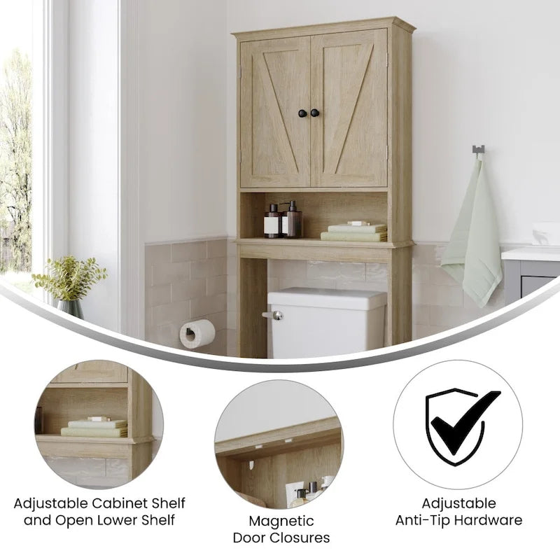 Farmhouse Over the Toilet Cabinet with Shelves and Magnetic Closure Doors