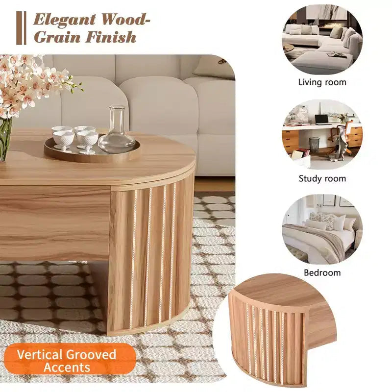 47.2 Lift Top Coffee Table, Oval Wooden Center Table with Hidden Storage, Modern Cocktail Table for Living Room Bedroom Office