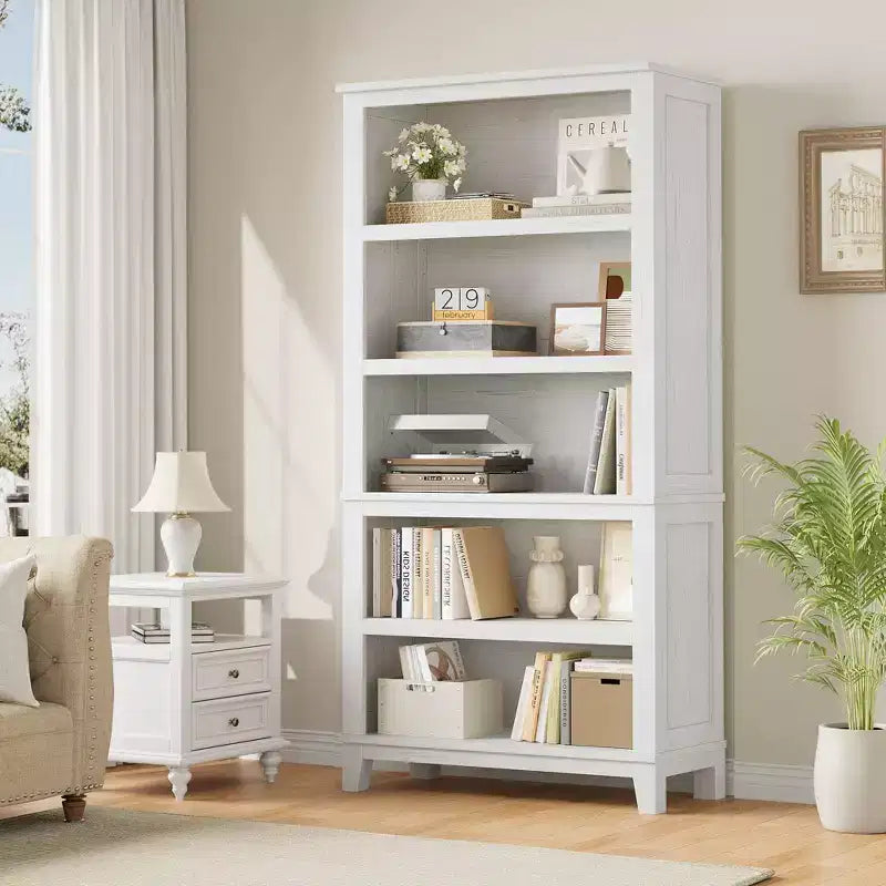 GustoWave 71 Tall Bookcase w/Adjustable Shelves 31.5in Width Wooden Bookshelf 5 Tier Farmhouse Bookshelves Vintage Bookcase