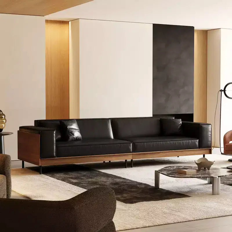 98.42 Canapé en cuir contemporain avec cadre en bois massif, pieds en métal et 3 coussins décoratifs