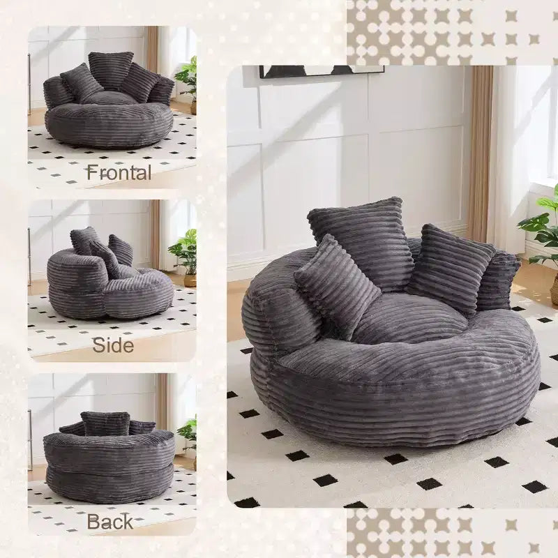 Bean Bag Sofa for Adults Kids, Oversized Corduroy Bean Bag Chair with 3 Pillows & Armrest for Living Room Bedroom